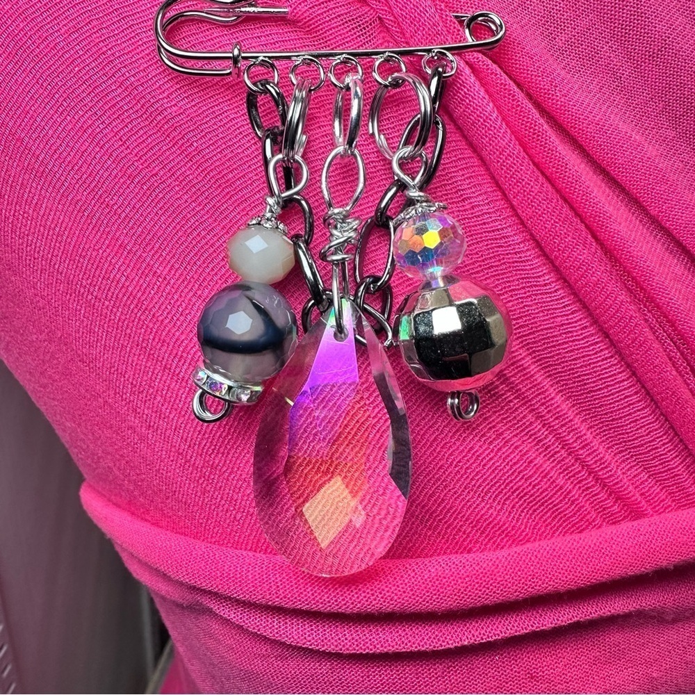 Beaded Glass Crystal Brooch Bar Pin Charms Saftey Pin Multicolor Handmade OOAK
